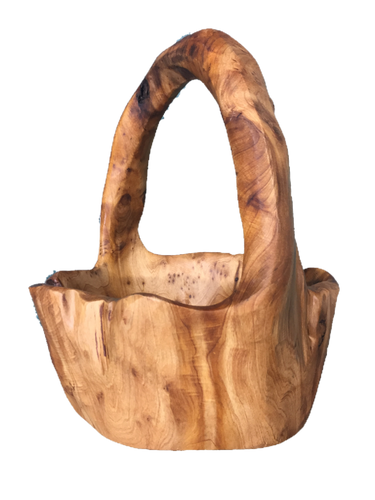 Hand-Crafted Root Wood Live Edge Basket with Handle - Smallest  (6-8