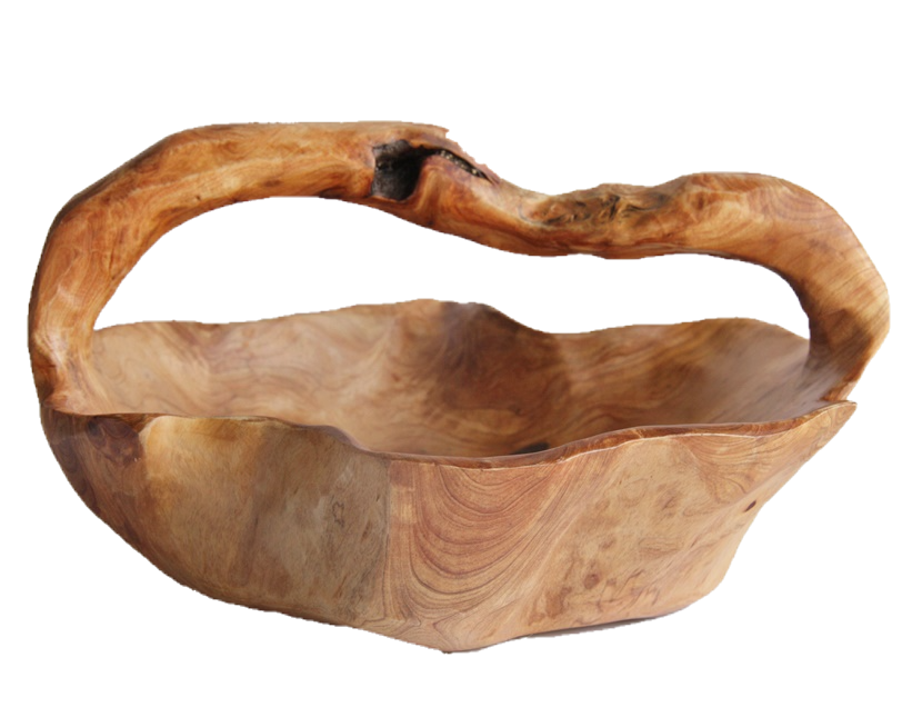 Hand-Crafted Root Wood Live Edge Basket with Handle - Extra Large (16-17