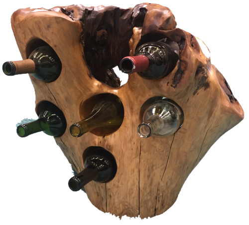 Hand-Crafted Rood Wood Live Edge Wine Stump - 6 bottle (20-28